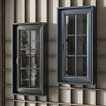 Wall Mounted Glass Door Cabinets On Grid Patterned Wall Interior Decor 3d model