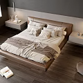 Contemporary Double Bed Bedroom Interior With Leather Headboard Plush Pillows And Wooden Floor