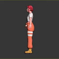 Game and Movie Character With Pink Hair White T-shirt Orange Overalls Reflective Stripes Yellow Boots