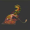 Mythical Fire Fox Game Character With Flaming Tails And Glowing Spiral Aura
