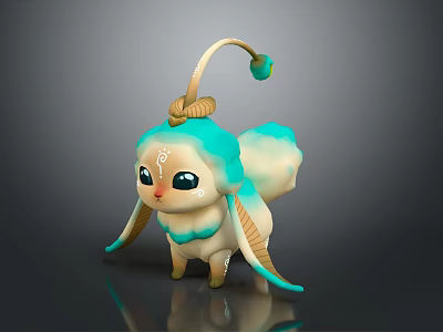 Adorable Blue And White Plush Doll With Long Ears And Head Knot Decoration 3d model