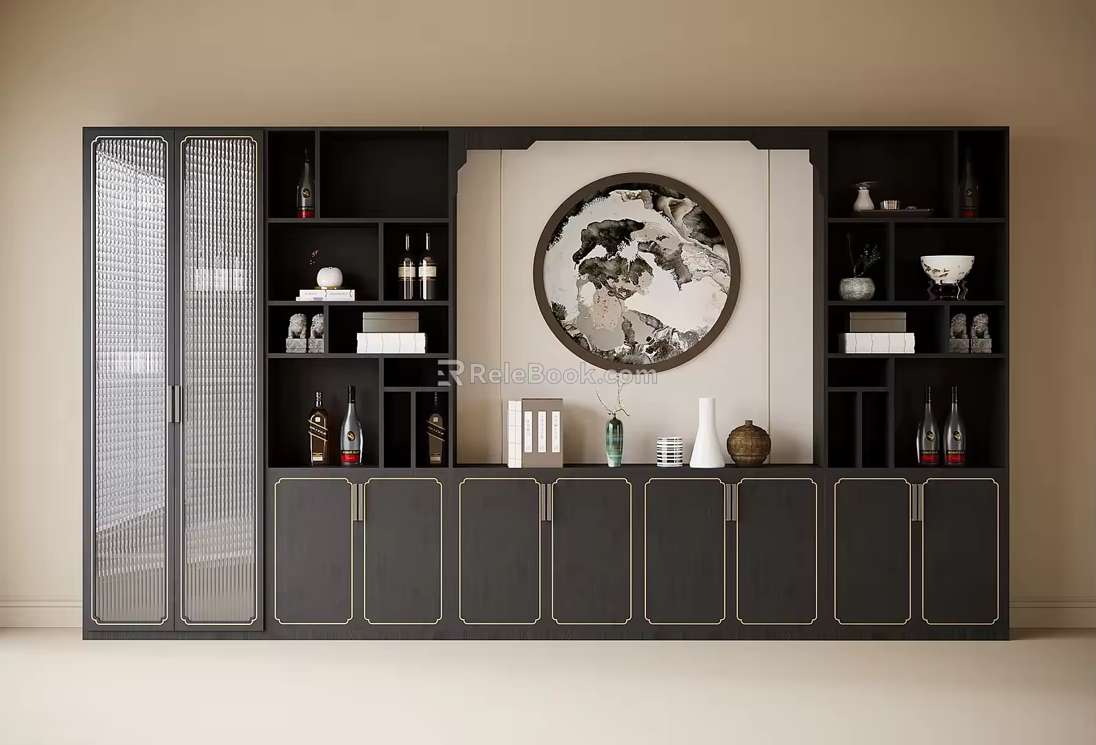 Chinese Style Wine Cabinet Sideboard 3d model