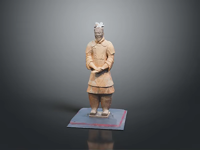 Ancient Terracotta Warrior Sculpture With Detailed Carving And Standing Pose On Display Base 3d model