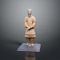 Ancient Terracotta Warrior Sculpture With Detailed Carving And Standing Pose On Display Base