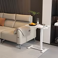 Modern Side Table Next to Beige Sofa with Brown Vertical Striped Wall Fruits Plant Glass