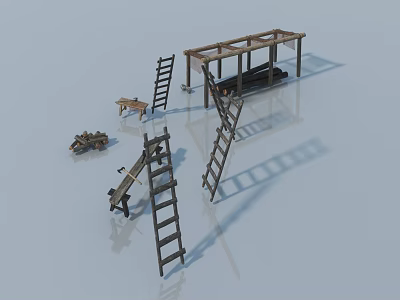 Wooden Casement Door Installation Tools And Frame Structure 3d model