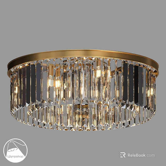 Round Gold Frame Crystal Pendant Ceiling Light With Warm Illumination Design 3d model 
