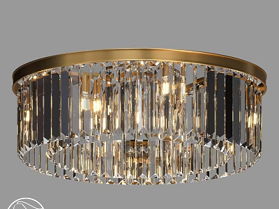 Round Gold Frame Crystal Pendant Ceiling Light With Warm Illumination Design 3d model
