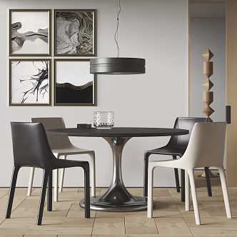 Dining Table and Chair Simple Table and Chair Chandelier Decorative Painting 3d model