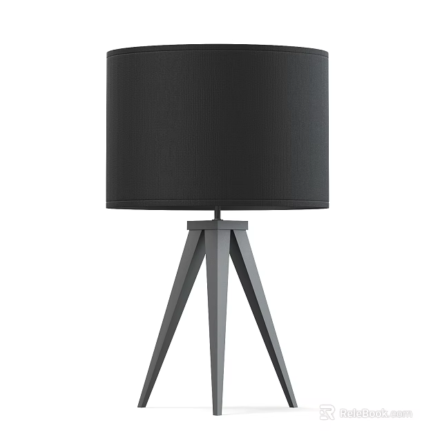 Modern Minimalist Table Lamp With Black Fabric Shade And Tripod Metal Base 3d model 