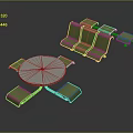 Modern Furniture Set Featuring Round White Tabletop Green Seats Chairs And Bench