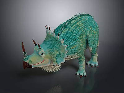 3D Model Of Turquoise Fantasy Creature With Spiked Back Horned Head And Textured Skin 3d model