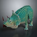 3D Model Of Turquoise Fantasy Creature With Spiked Back Horned Head And Textured Skin