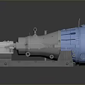 Large Cylindrical Industrial Equipment With Blue Casing And Gray Mounted Frame