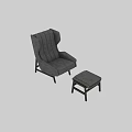 Striped Upholstered Leisure Chair With High Back Wooden Legs And Matching Ottoman
