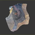 Colorful 3D Terrain Model With Mountain Valleys Gradient Hues And Red Central Area