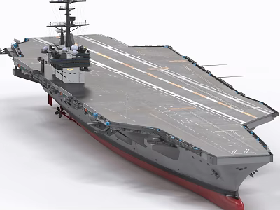 Large Aircraft Carrier Featuring Gray Flight Deck Striped Runway And Red Hull 3d model