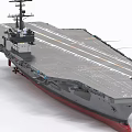 Large Aircraft Carrier Featuring Gray Flight Deck Striped Runway And Red Hull 3d model