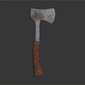 Rusted Axe With Red Handle And Black Yellow Stripes As Ancient Weapon