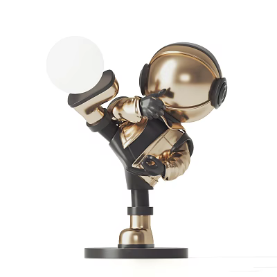 Modern Gold Astronaut Sculpture Decorative Metal Table Lamp With White Ball 3d model