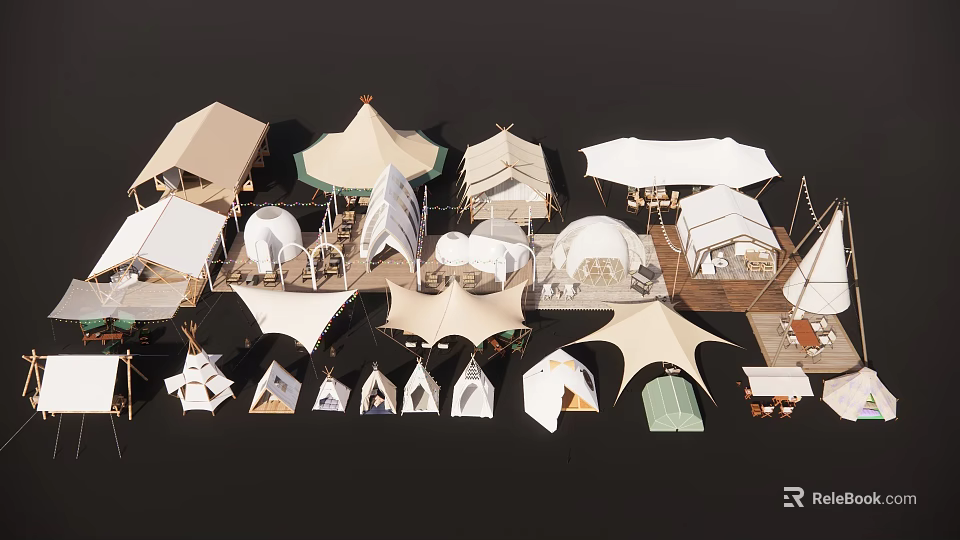 Stylish Garden Landscape Tent Designs With Different Shapes And Canopy Structures 3d model 