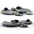 Gray Stone Shaped Table and Chair Set with Various Sizes Stone Tables Stools Stitched Surface Design 3d model