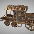 Vintage Wooden Horse-Drawn Carriage With Canopy Large Wheels And Classic Railing Design