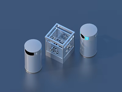 Modern Stainless Steel Trash Bins With Cylindrical And Square Shapes For Home Use 3d model