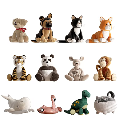 Cute Soft Plush Stuffed Toys With Various Animal Designs For Kids 3d model
