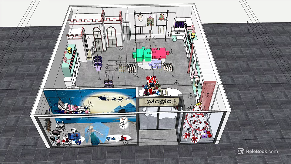 Modern Clothing Store Interior Design With Display Racks Mannequins And Colorful Apparel 3d model 