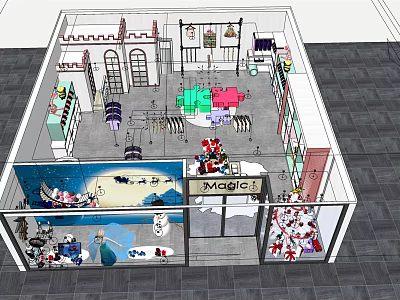 Modern Clothing Store Interior Design With Display Racks Mannequins And Colorful Apparel 3d model