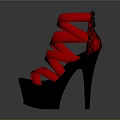 Red High Heel Shoes With Strappy Design And Black Platform Sole