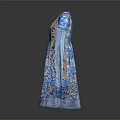 Blue Patchwork Design Dress With Short Sleeves And Various Blue Brown Patterns