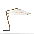 White Canvas Patio Umbrella With Wooden Support Frame And Stable Base Design