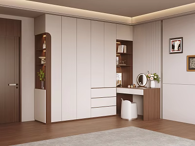 Modern Built in Wardrobe with Drawers Storage Cabinets and Dressing Table Mirror 3d model