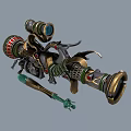 Steampunk Weapon With Intricate Mechanical Structure Metallic Green Gold Accents