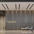 Modern Office Building Lobby Reception Desk With Two People And Green Plant
