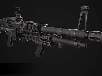 Tactical Black Rifle with Barrel Magazine and Accessories in Modern Design 3d model