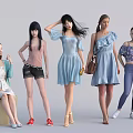 Stylish Women With Dresses Shorts Jeans And Various Fashion Outfits
