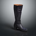 Stylish Black Leather Knee High Boots With Zipper And Block Heel