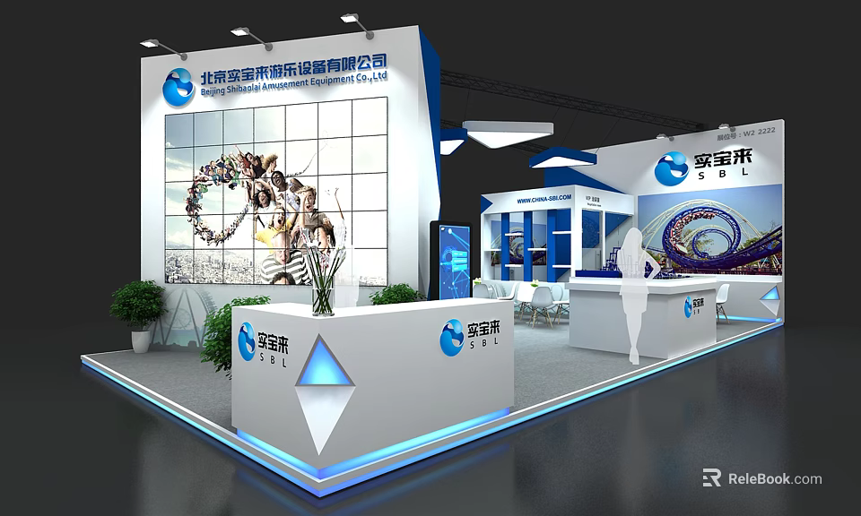 Modern Exhibition Booth Design With Digital Display Reception Desk And Company Logo 3d model 