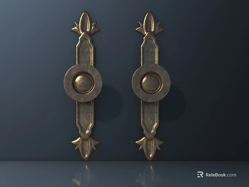 Elegant Decorative Golden Metal Handles With Circular Accents And Ornate Design 3d model 