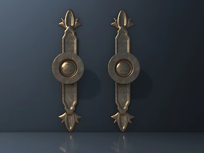 Elegant Decorative Golden Metal Handles With Circular Accents And Ornate Design 3d model