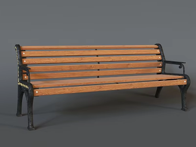 Classic Durable Outdoor Bench With Wooden Slats And Metal Frame For Garden Patio Use 3d model