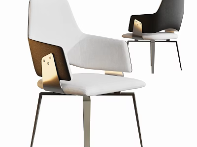 Modern Dining Chair With White Fabric Seat Black Back And Metal Legs 3d model
