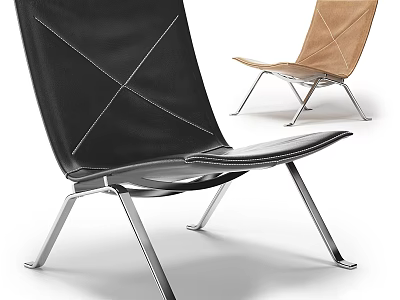Modern Leisure Chair Design With Black Brown Leather And Metal Frame 3d model