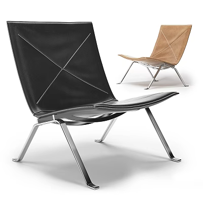 Modern Leisure Chair Design With Black Brown Leather And Metal Frame 3d model