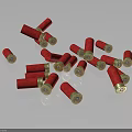 Shiny Red Bullet Casings With Gold Bottoms Scattered On Black Background Surface