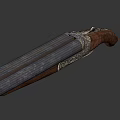 Vintage Shotgun With Engraved Metal Double Barrel And Wooden Stock