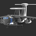 Gray Toy Airplane Model With Dual Radar Dishes Blue Windows And Wheels